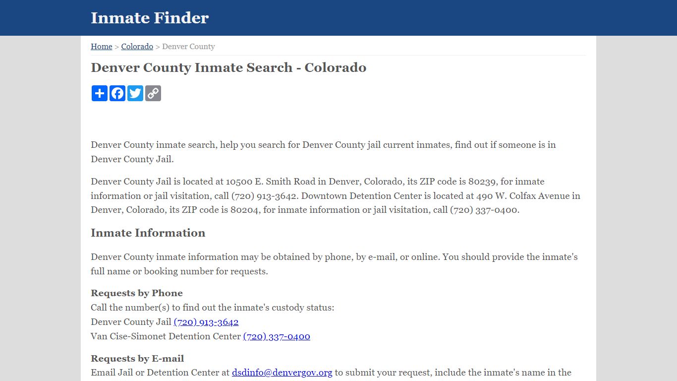 Denver County Inmate Search - Colorado